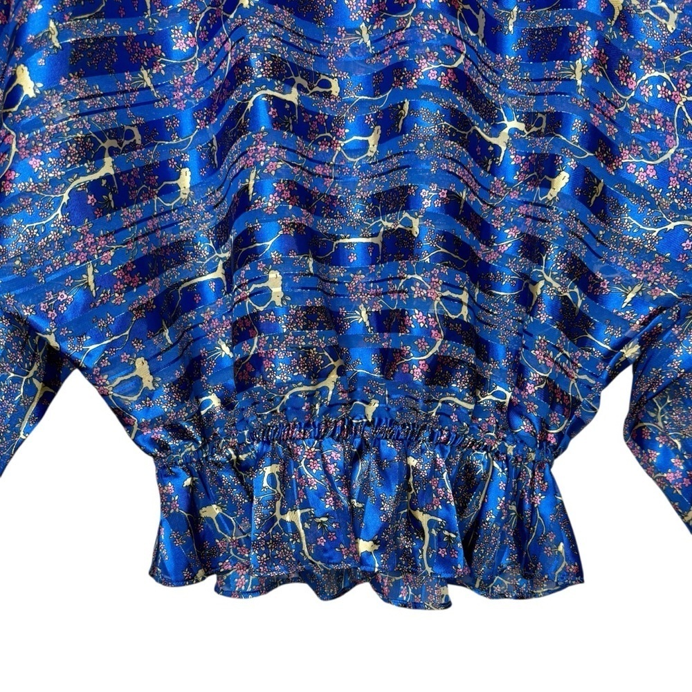 Free People Blue Floral Metallic Boho Festival Top Dolman Sleeved Blouse Sz M - Picture 8 of 13